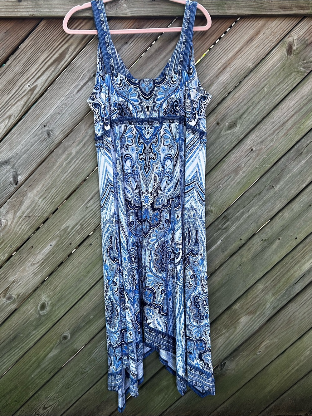 INC International Concepts Blue Paisley V-Neck  handkerchief hem Maxi Dress 1X - Picture 2 of 16